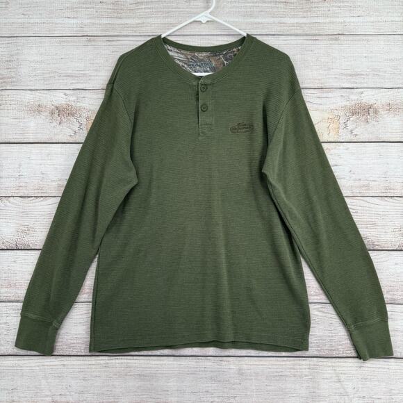 Realtree Team Henley Shirt Men's Size Medium Green Knit Long Sleeve - Picture 1 of 10
